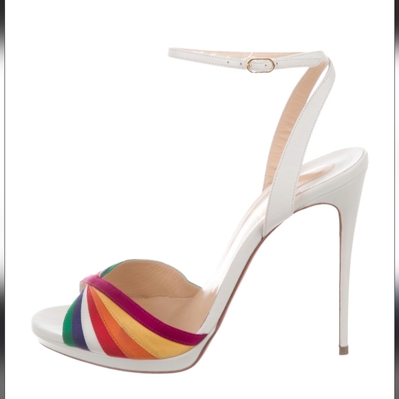 Authentic Christian Louboutin Naseeba Strapy Slingback White Rainbow Sandals
